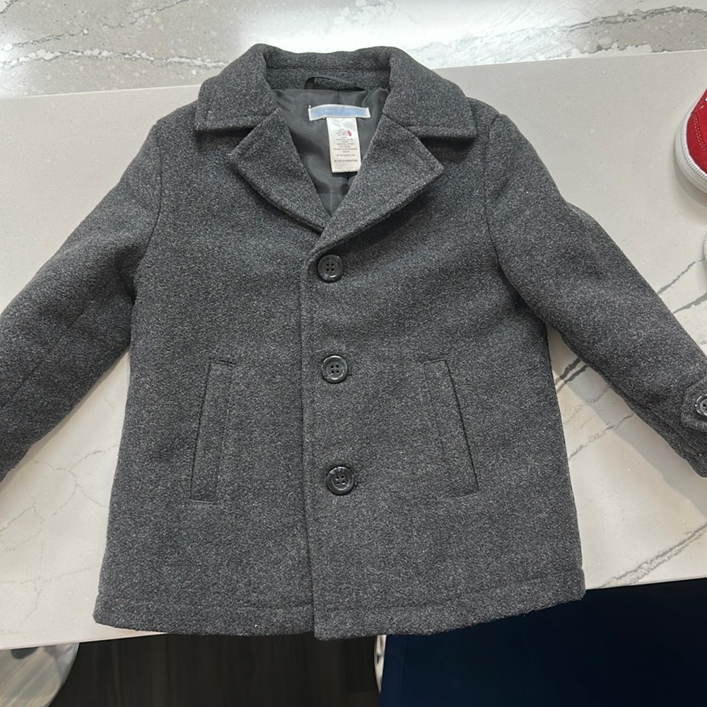 Janie and Jack Wool Blend Pea Coat Boys 18-24 months Dark Gray